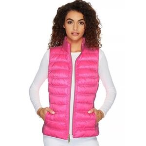 Lilly Pulitzer Down Vest Elana Puffer Women's Small Hot Pink Full Zip Preppy‎